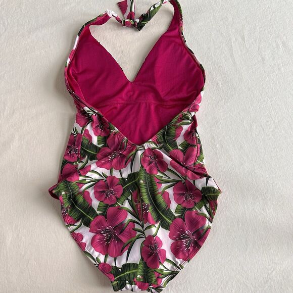 Boston Proper Embellished Tropical Printed Halter One Piece Swim suit Size M - Picture 8 of 12